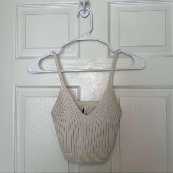Free People Cream Ribbed Crop Top - Picture 1 of 4